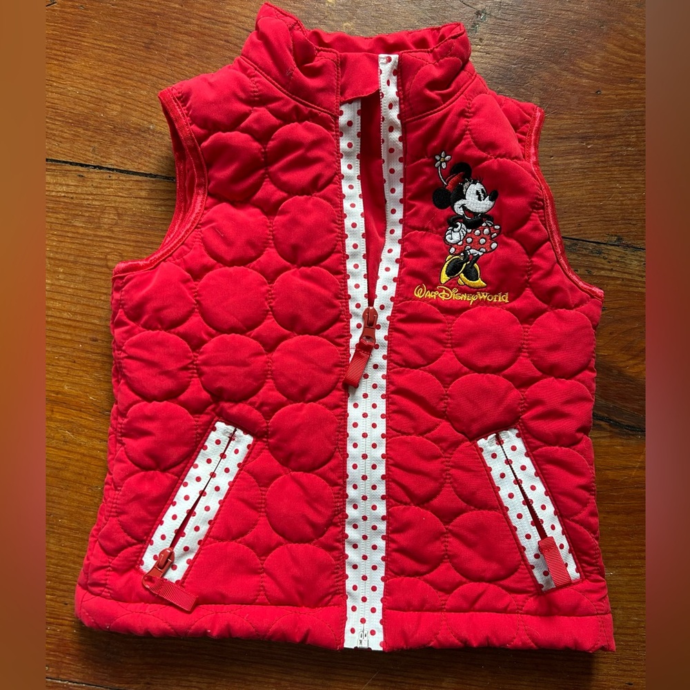 Red Quilted Kids Walt Disney World Vest with Polka Dot Trim